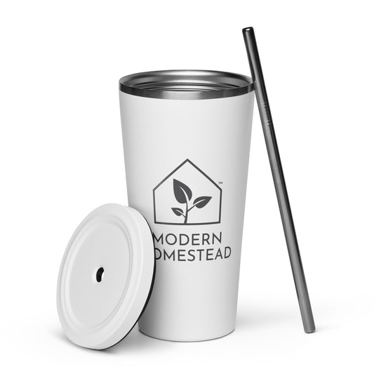 Insulated tumbler with a straw